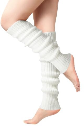 RHZXD White Leg Warmer for Women Girls, Stylish Knit Leg Warmers, 90s Kawaii Crochet Legwarmers for Ballet Dance, Ice Skating Accessories