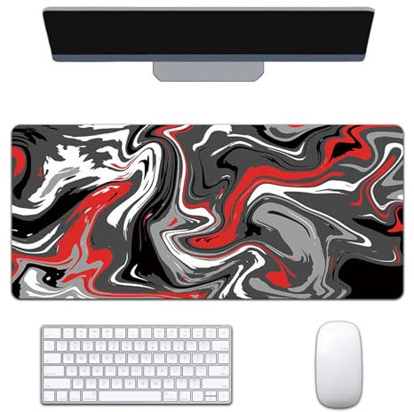 Heiqlay Topographic Mouse Pad, Large Gaming Mouse Pad 900 x 400mm, Gaming Mouse Mat with Stitched Edges, Mousepad Improved Precision and Speed, Mousemat for Home Office Gaming Room (Black Red)