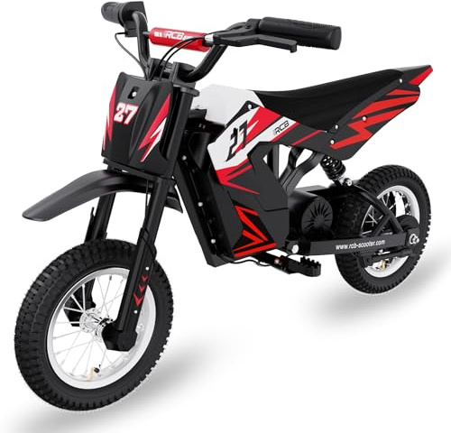 RCB TECH R9X Kids Electric Motorcycle, electric motorblike with powerful motor, 5/7.5/15.5 MPH Speed Modos, Range 10.5 Miles, 12 inch pneumatic tires, Electric bikes for kids age 6-12 (Red)