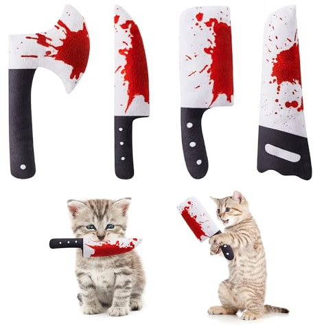 Potaroma Katzenspielzeug Set, 4 Stück Horror Messerförmige Katzenminze Kissen, Knisterspielzeug für Katzenbeschäftigung, Interaktiv für Alle Katzenrassen, 16,5 cm