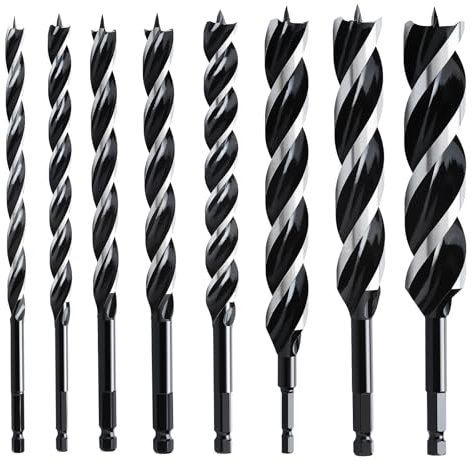 hsawbit Wood Drill Bit Set, 8pcs Auger Drill Bit Set Extra Long Wood Drill Bits 230mm*10mm/12mm/14mm/16mm/20mm/22mm/25mm/32mm