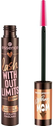 essence LOVE IT A CHOCO' LOT! lash WITHOUT LIMITS BROWN EXTREME LENGTHENING & VOLUME MASCARA, Nr. 01, Braun, vegan, ohne Mikroplastikpartikel, Nanopartikel frei, ohne Parfüm, 1er Pack (13ml)