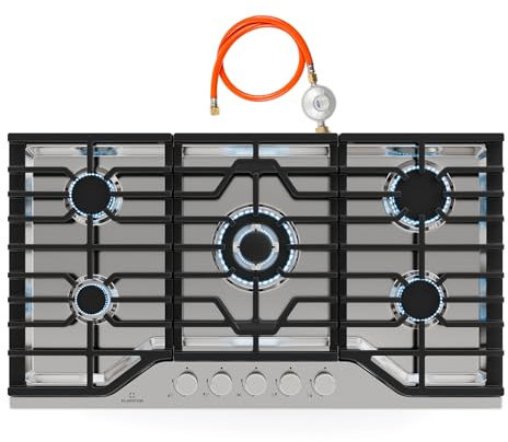 Klarstein Turbocast Plaque De Cuisson Gaz - 5 Brûleurs, Inox 304, 3.4kW Wok, Allumage Auto & Sécurité, Kit Conversion GPL, Plaque au Gaz Professionnelle