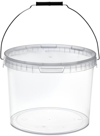 Garronda Secchio di plastica con Coperchio 12 L per la conservazione di Prodotti Alimentari e chimici Contenitore Plastica con Coperchio GD-0119 Trasparente 10 Pezzi