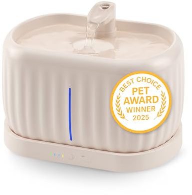Pretty Paw Fontaine à Eau sans Fil pour Chat, avec Détecteur de Mouvement, Pompe à Induction, Batterie de 45 Jours, Filtre Intégré et Réservoir d'eau de 3L - Pure Flow Max (Beige)