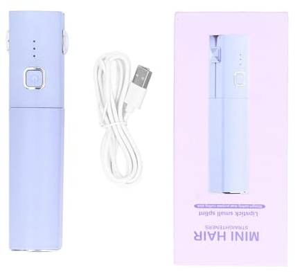 Dubbel mini plattång & lockjärn, 5 W resestorlek mini USB uppladdningsbart batteri platt järn plattång plattång för kvinnor resa hem (lila)