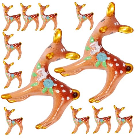 DRESSOOS 12 Stück Sikahirsch Dekorationsfiguren, Rentier Kuchenaufsatz, Vintage Rentier Kitz, Babyparty Dekorationen, Kleine Rentierfiguren, Rehkitz Skulptur, Hirschfigur, Gefälschter