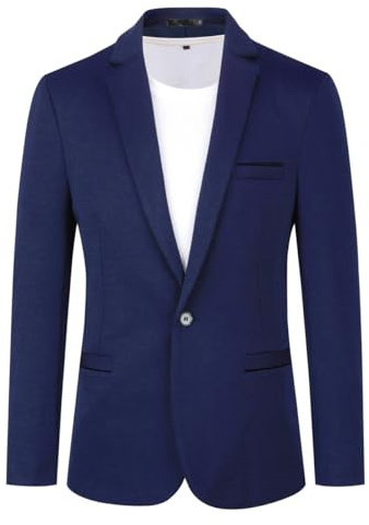 YOUTHUP Herrjacka Slim Fit Blazer 1 knapp enkelknäppt formell affärsdräkt, Marinblå, XL