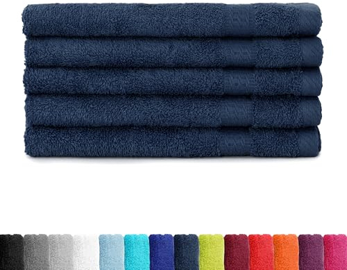 BaSaTex Asciugamano ospite in cotone, confezione da 5 pezzi, 30 x 50 cm, blu navy | 100% spugna di cotone, certificato Öko-Tex Made in Green, passante per appendere, 500 g/m², assorbente e durevole