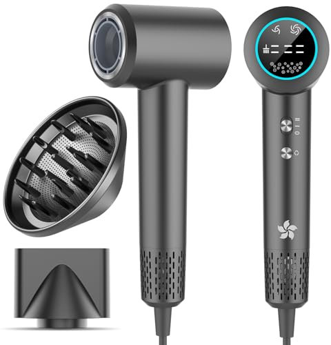 Asciugacapelli Ionico con Diffusore, Phon Capelli Professionale, Phon al Plasma da 400 Milioni, Motore Brushless da 110.000 giri/min per Asciugatura Rapida, 57dB Rumore Basso per Viaggio e Familiari