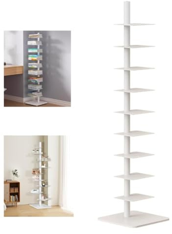 ZIUSFAC Estantería Vertical De 9 Niveles, Torre De Estantería De Columna Vertebral De Metálico, Estantería De Esquina Invisible, Estantería Estrecha para Espacios Pequeños - Negro(White)