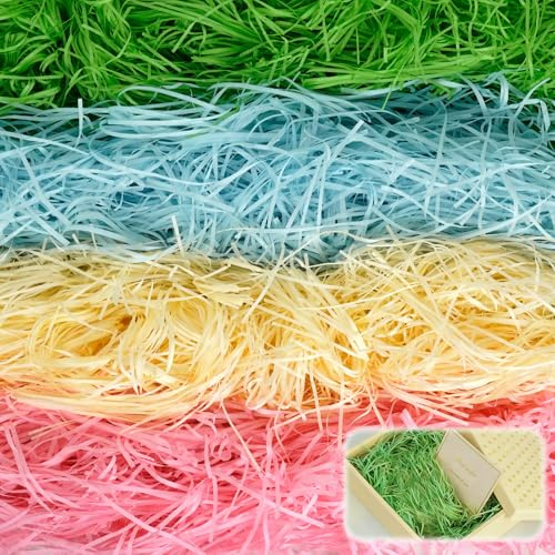 FICOFISE 400g Shredded Tissue Paper: Soft Shredded Paper for Gift Boxes, 4 Colours Tissue Paper Shredded, Ideal Hamper Filling and Gift Packaging Filler with 2 Cards, for Party Birthday Wedding