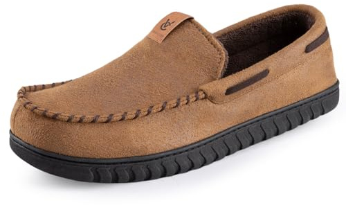 VeraCosy Men's Moccasin Slippers Memory Foam Closed-back Indoor House Shoes | Indoor and Outdoor,Machine-washable,Gifts,Comfortable,Soft,Non-Slip,Faux Suede,Breathable
