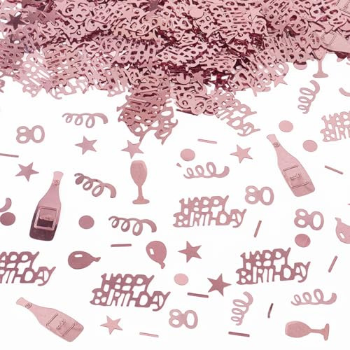 60g 80th Birthday Confetti, 80 Happy Birthday Table Confetti Rose Gold Metallic Foil Sequins Table Scatter Sprinkles for 80 Years Birthday Table Party Decorations