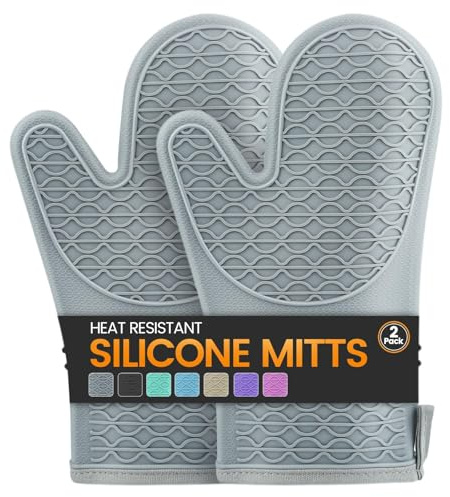 Oven Mitts, Anti-Slip Silicone Oven Gloves, Oven Mitts Heat Resistant Waterproof, Oven Gloves for Kitchen Cooking, Dessert Making, BBQ, Microwave (grey)