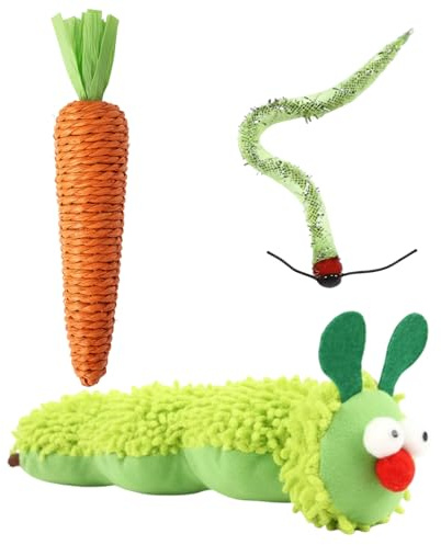 GegXcn 3 Piece Catnip Toys Set for Indoor Cats, with Caterpillar, Carrot and Worm Design, for Adult and Kitten Cats, Interactive Cat Toy for Teeth Cleaning, Stress Relief