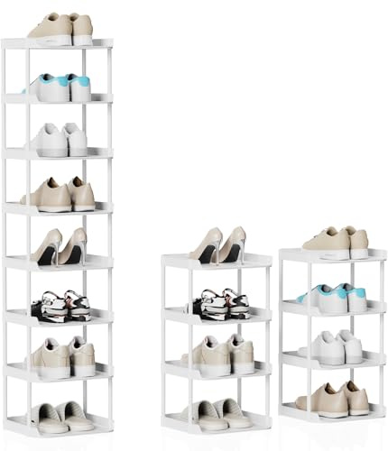 SZSHYNJ 8 Tier Single Row Tall Shoe Rack, Vertical Plastic Shoes Stand