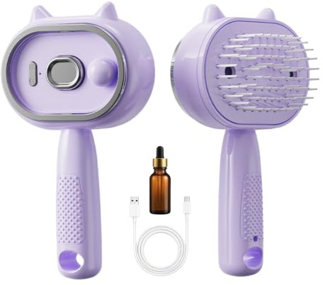 Electric Spray Air Cushion Massage Comb, New cat-shaped design, Self-Cleaning Anti-Tangle Electric Steam Brush, Anti-Static Detangling & Scalp Massage Hair Straightener Brush