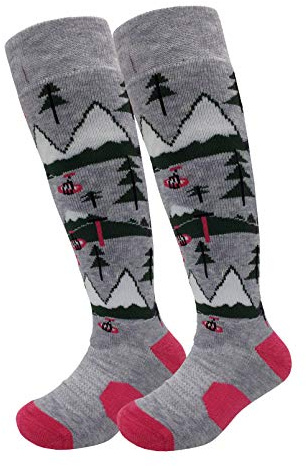 Highcamp 2 pares de calcetines de esquí de lana merina para niños pequeños, niños, niñas, calcetines de nieve cálidos de invierno-Skiing Rose, M