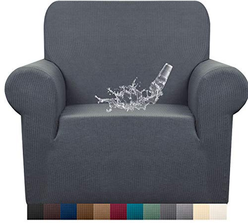Granbest Premuim Water Repellent Armchair Covers 1 Piece Stretch Chair Slipcover for Living Room Non Slip Chair Protector Jacquard Sofa Cover 1 Seater Chair Covers (1 Seater, Grey)
