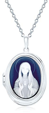 Bling Jewelry Collier En Argent Sterling Personnalisé Avec Pendentif En Agate Bleue Simulée Notre Dame De Guadalupe Vierge Marie Ovale Collier Pour Femme En Argent Sterling 925