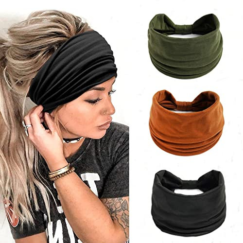 Stirnbänder Damen Frauen Breites Haarband Boho Blumendruck Knot Elastische Lauf Yoga Kopfwickel Haarbänder (3 Farbe)
