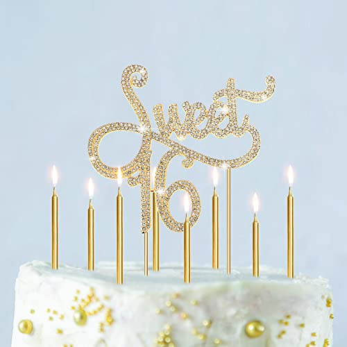 Tondiamo Sweet 16 Birthday Decorations Rhinestone Sweet 16 Cake Toppers 20 Pcs Metallic Happy Birthday Candles 16 Cake Decorations for Cupcake Decor(Gold White)