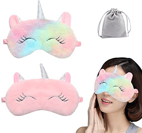 2 st söt sovmask, tecknad ögonmask för resetupplur sömn lunchpaus övernattningsfest, mjuk plysch ögonbindel ögonskydd för kvinnor flickor barn