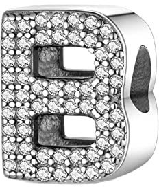 BEEUVIP Charm-hänge, 925 sterlingsilver, motiv: alfabetets bokstav för armband, kompatibel med europeiska armband, Silver, Kubisk zirkonia