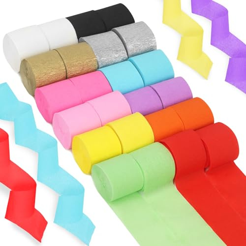 Rustark Lot de 24 rouleaux de papier crépon de 3,5 cm x 9,9 m de chaque couleur pour décorations d'anniversaire, décorations de fête, cérémonie, loisirs créatifs festifs (3,5 cm x 10 m)
