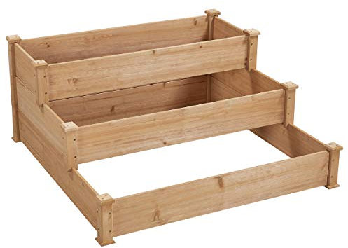 Yaheetech Letto Orto Rialzato da Giardino Etserno Interno Grande a 3 Livelli Aiuola Rialzata Vasca per Piante in Legno 120 x 120 x 56 cm Marrone Chiaro