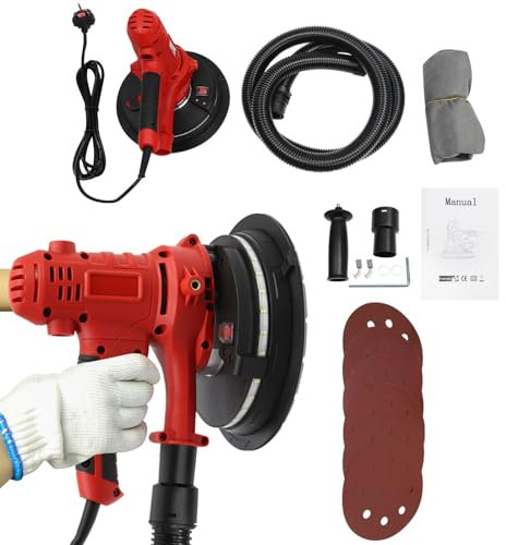 NaMaSyo 1200W Electric Drywall Sander Electric Wall Sander Automatic Vacuum Dust Collection System with LED Light & Dust Bag & Hose & Sanding Discs