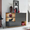 Sideboard Kommode Vitrinenschrank, 120cm breit, anthrazit mit Eiche, Modern, inkl. LED-Beleuchtung