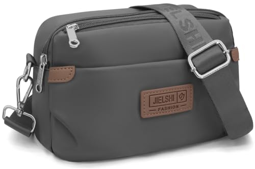 REETEE Umhängetasche Damen Wasserdicht Nylon Kleine Handtasche Damen mit Vielen Fächern Crossbody Bags Handytasche zum Umhängen Klein Schultertaschen mit Verstellbar Breiter Gurt (dunkelgrau)