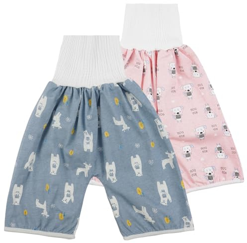 Aolso Baby Trainingshose, 2 Stück Hohe Taille Töpfchen Trainingshose, Baby Windelhosen für Kinder, Baumwolle, Waschbar und Wiederverwendbar, 6-12 Jahre alt (Hund/weißer Bär)