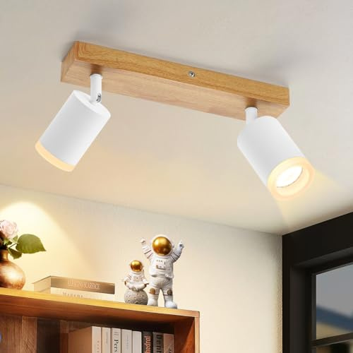 ZMH Deckenlampe LED Deckenstrahler 2 Flammig - Deckenleuchte Holz GU10 Küchenlampe 350° Drehbar Vintage Strahler Vintage Flur Spot Industrial Retro für Wohnzimmer Schlafzimmer Küche(Ohne Leuchtmittel)