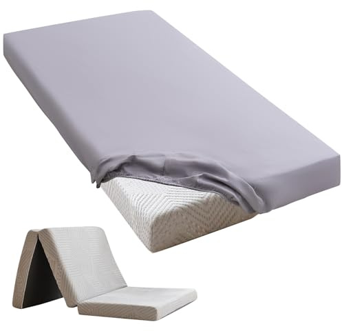 Cot Sheets 25 x 75 Small Single Sheet Fitted for Milliard Trifold Mattress Folding Mattress/RVs Bunk/Guest Beds/Army Cots/Travel Size Mattress, Ultra Soft & Breathable Bottom Sheet(Gray, Single,6)