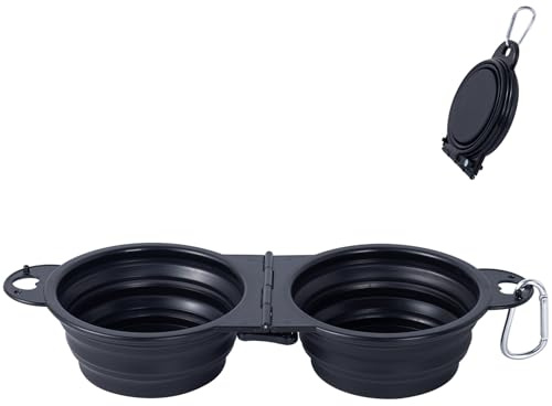 2 in 1 ciotola di piega del cibo per animali domestici acqua del cane e ciotola di cibo ciotola di viaggio per cane e gatto Ciotole portatili per animali domestici per camminare (nero)
