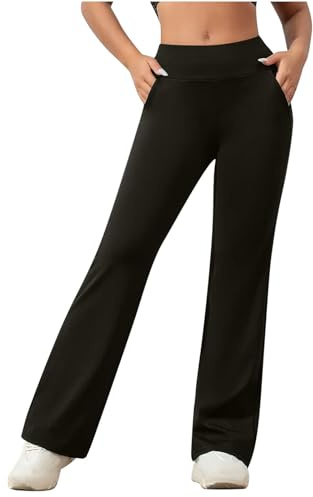 Women Yoga Pants Straight Leg Sport Trousers High Waist Gym Trousers with Pockets Stretch Bootleg Lightweight Sweatpants Ladies Trousers Elasticated Waist Workout Sport Pants Joggers Bottoms