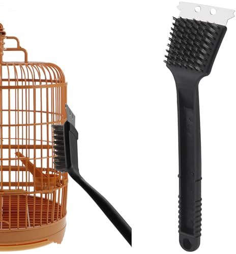 Spazzola per gabbia per uccelli, 1 spazzola per la pulizia degli escrementi di uccelli, con raschietto, manico lungo in acciaio inox, spazzola per la pulizia della gabbia degli uccelli, accessorio per