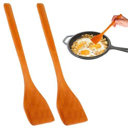 Stekspade trä, liten träspatel platt stekspade non-stick belagd spatel värmebeständig spade köksredskap för matlagning, bakning, stekning ljus träfärg – 2 stycken)