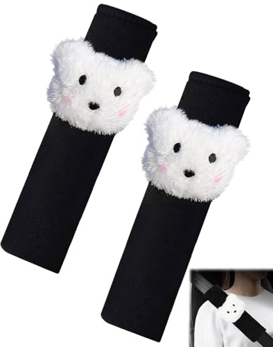 CULEB 2 Pièces Voiture Protège Ceinture Sécurité Coussin,Coussin Ceinture de Sécurité Style Petit Ours Blanc,Coussinets Ceinture Sécurité Amovibles Doux pour Adultes Enfants Protéger Cou/Epaule