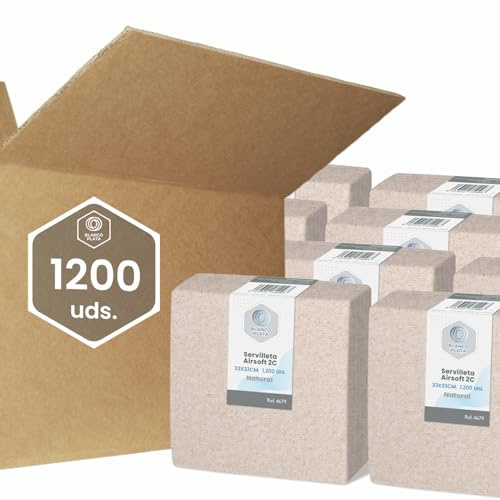 Blancoplata Servilletas papel 1200 unidades Reciclado Color Natural 33x33cm Plegadas en 1/4 100% celulosa Doble capa Máxima suavidad y resistencia Papel gofrado de micropunto