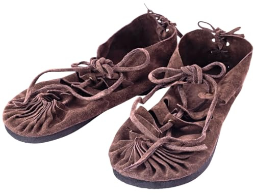 SOLNIT - Sandalias romanas con cordones, estilo medieval, zapatos tipo bota de cuero, sandalias vikingas para mujer, sandalias de verano hippies, para playa, unisex, para vacaciones, marrón oscuro, 40