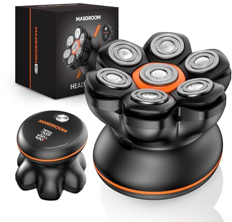 Maxgroom 7D Rasoir Tete Chauve Homme,Tondeuse Crane Chauve Sec&Huimide,IPX6 Etanche,USB-C 90 Minutes Autonomie, Rasoir Tête,Cadeau Homme Chauve (Noir)