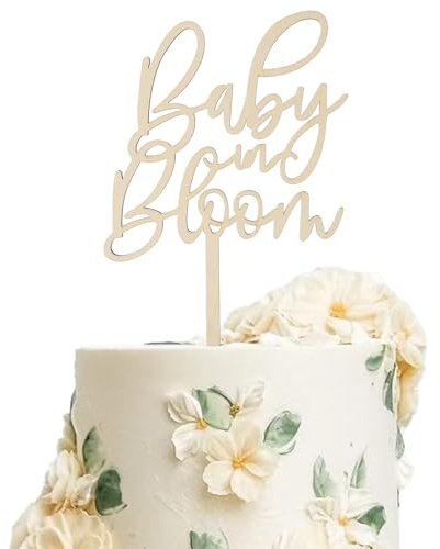 Avxzbef Wooden Baby in Bloom Cake Topper, Floral Baby Shower Cake Topper for Gender Reveal Birthday Party