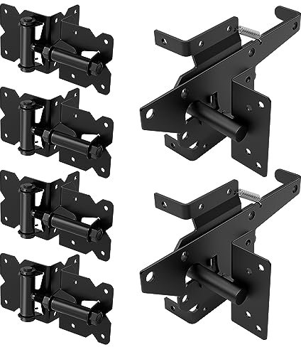 ZEKOO Stainless Steel Gate Hardware Kit, Self Closing Gate Hinges and Latch, Rust Proof, Use for Vinyl Fence Gate and Wood Fences Gate, Heavy Duty 2 Gate Latches 4 Gate Hinges (Black)