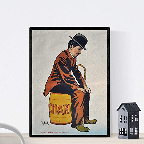 Nacnic Poster Vintage. Anuncio Vintage de pelicula Charles Chapplin. Tamaño A4