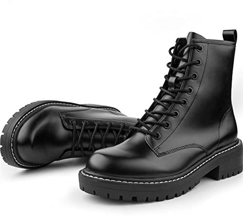 ICHIGO Women’s Fashion Ankle Booties Causal 8-Eye Side Zipper Lace-up Combat Boots(Black 10)