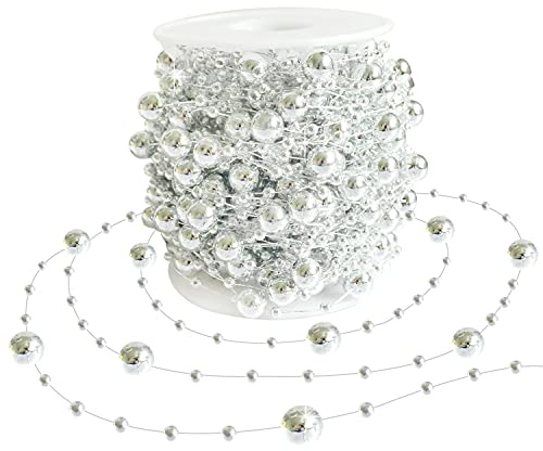 HADDIY Christmas Tree Beads Garland Decoration,66 Feet Silvery Pearl Strands Chain for Christmas Tree Decor,Crafts and Holiday Décor
